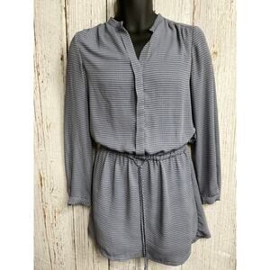 Fleur Bleue Dress Women XS Blue Geometric Blouson Mini Long Sleeve V-Neck